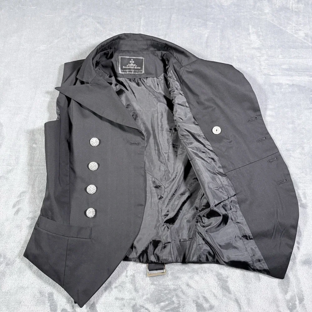 Fanplusfriend Gothic Ouji Steampunk Vest Asymmetrical Double Breasted Black L